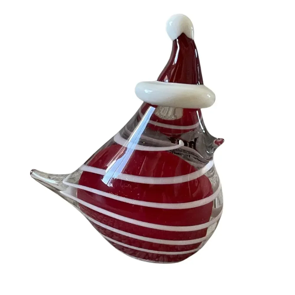 Hand Blown Art Glass CHRISTMAS CARDINAL 7in Red & White Candy Cane Swirl New